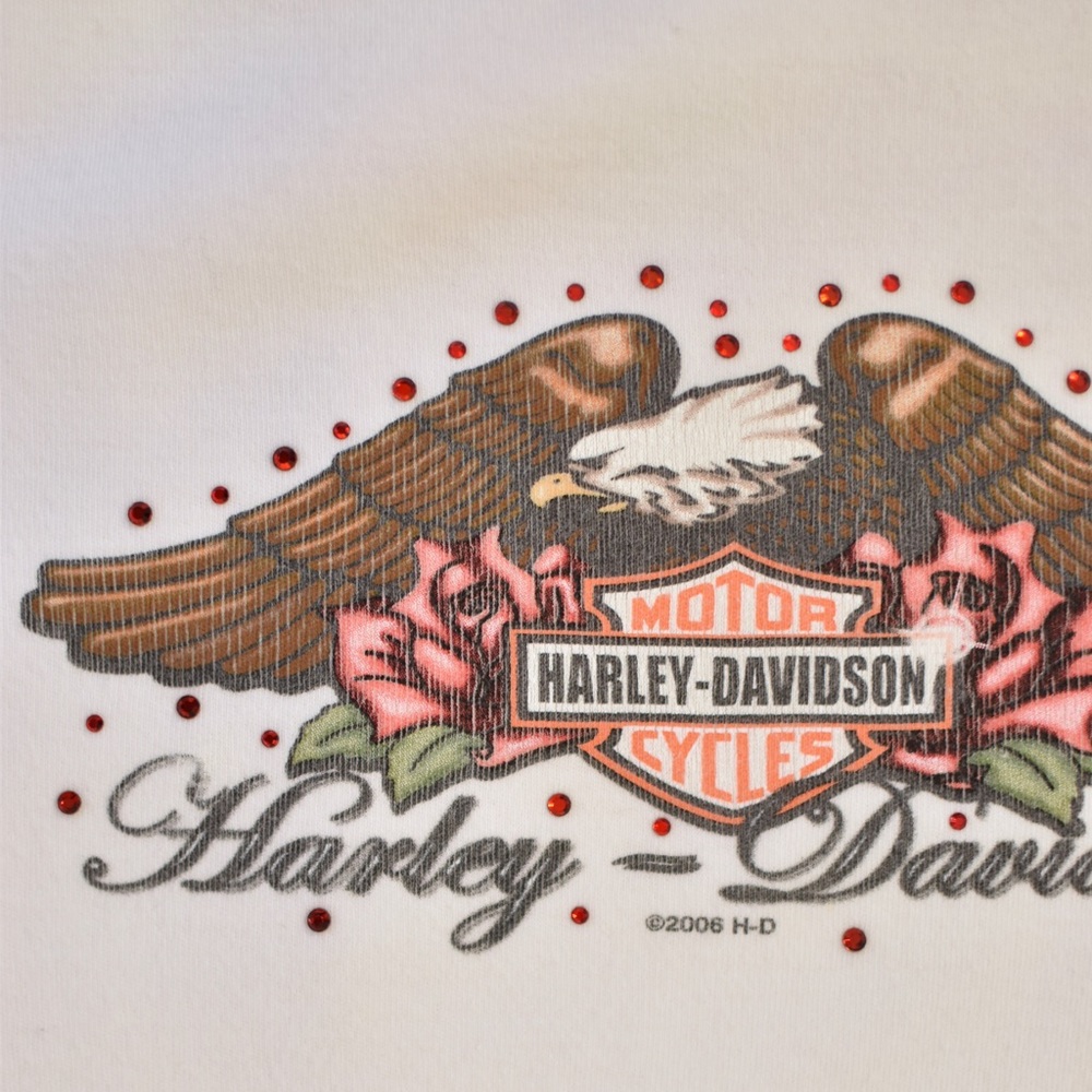 Harley Davidson Rhinestone Eagle Rose Print Tee - Picture 5 of 8